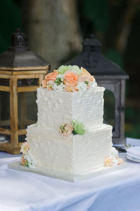 Two Tier Square White Wedding Cake