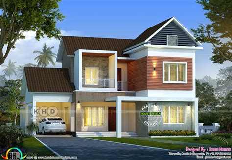 Awesome Mixed Roof Home 2400 Square Feet Kerala Home Design And Floor