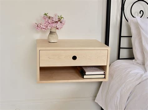 Narrow Floating Nightstand In Maple Wood With 1 2 Or 3 Drawers In