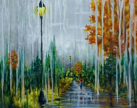 Rainy Day View Autumn Stroll Painting By Danett Britt