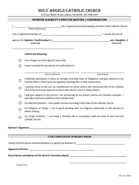 Fillable Online Sponsor Eligibility Form For Baptism Fax Email Print