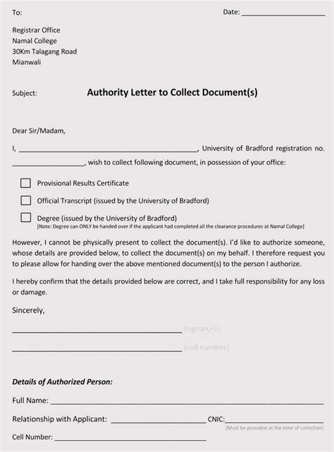 How To Write Authorization Letter To Collect Certificate From College