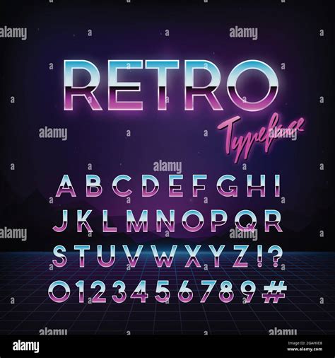 Futuristic Retro Typeface 80s Style Vector Alphabet Template For