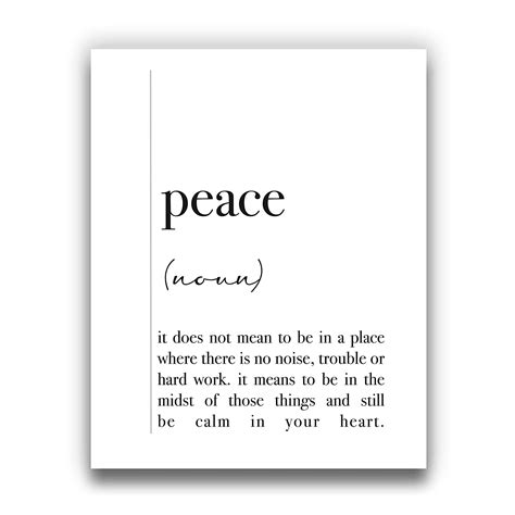 Peace Definition Wall Art Black And White Positive Word