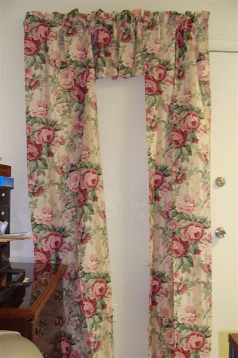Vintage Curtains With Cabbage Rosesshabby Chictwo Sets