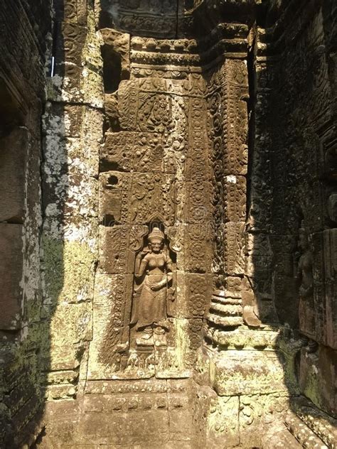 Cambodia Architecture Bas Relief Wall Carving In Angkor Wat Complex