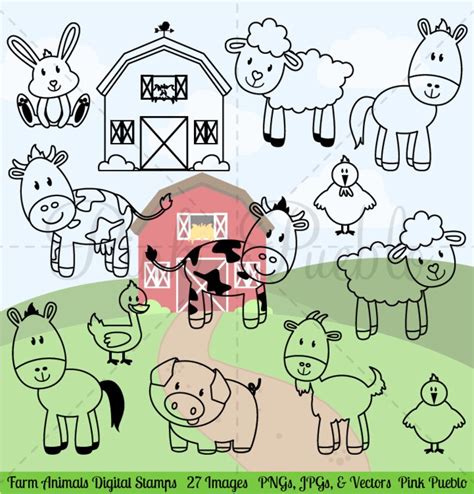 Farm Animals Digital Stamps Farm Animals Clipart Farm Etsy