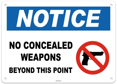 Notice No Concealed Weapons Beyond This Point Sign