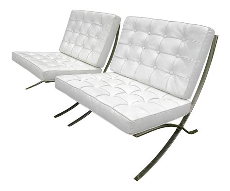 Mid Century Barcelona Style White Leather And Chrome Chairs A Pair On