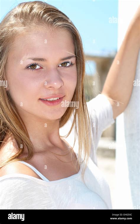 Pretty Blond Girl Outdoors Stock Photo Alamy