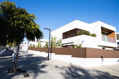 Modern Minimalist White House Exterior Street With New Houses Sitges