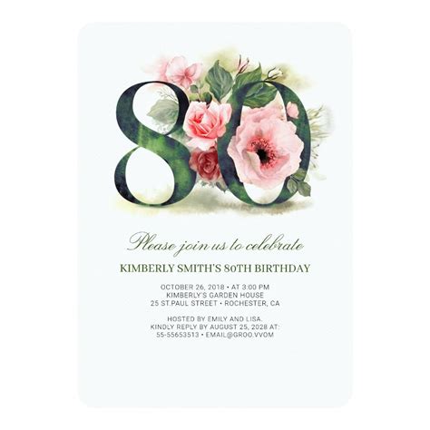 Blush Pink Floral 80th Birthday Party Invitation Zazzle 80th