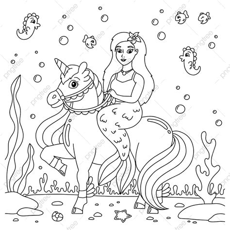 A Mermaid Rides A Unicorn Mermaid Drawing Unicorn Drawing Mermaid