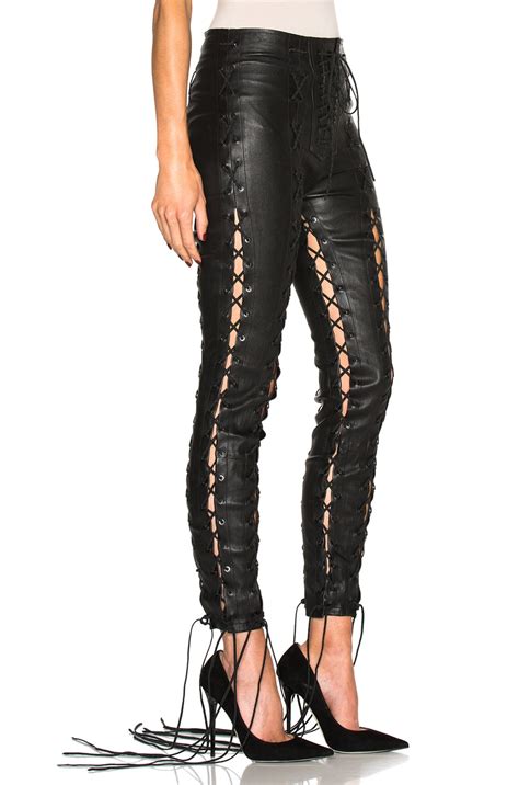 Unravel Skinny Lace Up Stretch Leather Pants Black Modesens