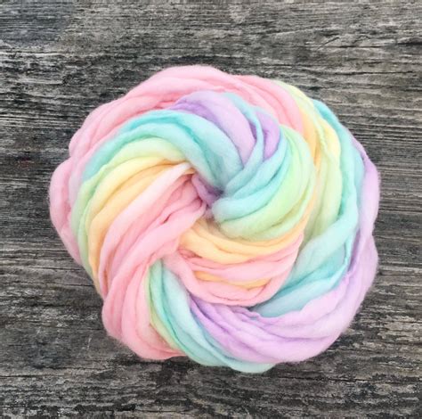 Pastel Rainbow Yarn Hand Spun Thick And Thin Super Bulky In Merino