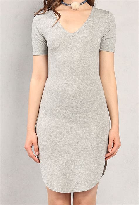 Curved Hem V Neck T Shirt Dress Shop Old Day Dresses At Papaya Clothing