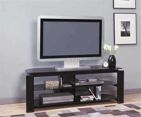 Black Glass And Metal Modern Tv Stand Wstorage Shelves