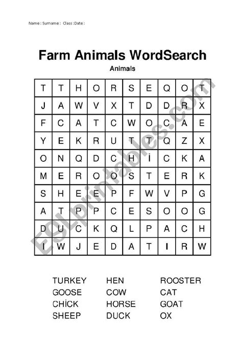 Farm Animal Word Search Esl Worksheet By Ytutunoglu