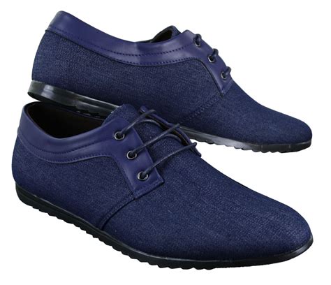 Mens Smart Casual Trainers Denim Shoes Laced Blue Black Grey Ebay