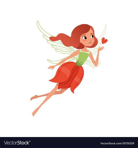 Cartoon Fairy With Red Hair And Flower Shaped Vector Image
