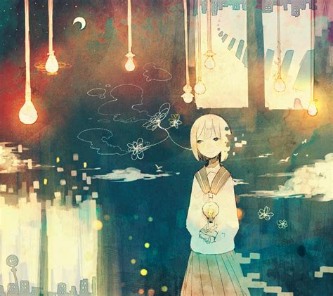 Menruiko Original Bad Id Bad Pixiv Id 1girl Cityscape Light Bulb Pale Skin School