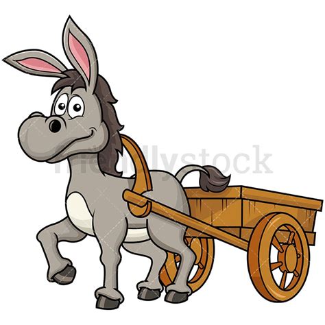 Donkey Pulling Farm Carriage Cartoon Vector Clipart Friendlystock