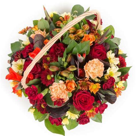 Dad tribute an alternative to massed letters, this mixed, open tribute is available as pictured or in a variety of colours. Autumnal Basket - Funeral Flowers Liverpool