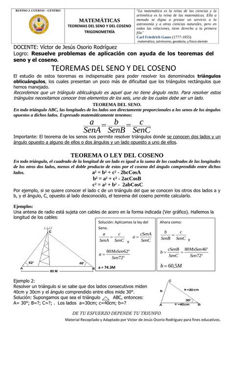Pdf 1 Teoremas De Seno Y Del Coseno Trigonometría Dokumentips