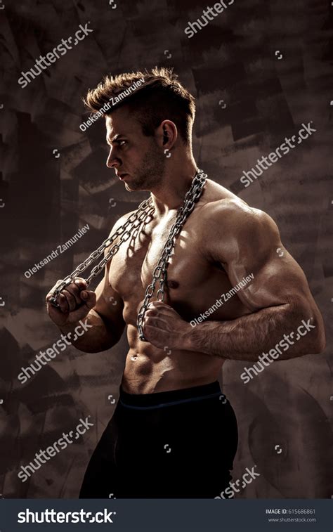 Perfect Male Body Awesome Bodybuilder Posing Stock Photo 615686861