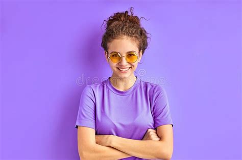 portrait of positive teenager girl in sunglasses posing at camera stock image image of lady