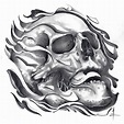 Tretick Skull by Jessie Tretick Black & White Flaming ...