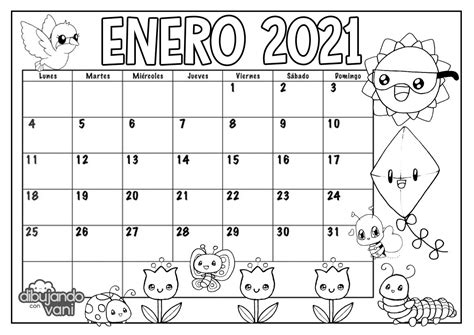 Enero 2021 Para Imprimir Y Colorear Calendario Dibujando Con Vani