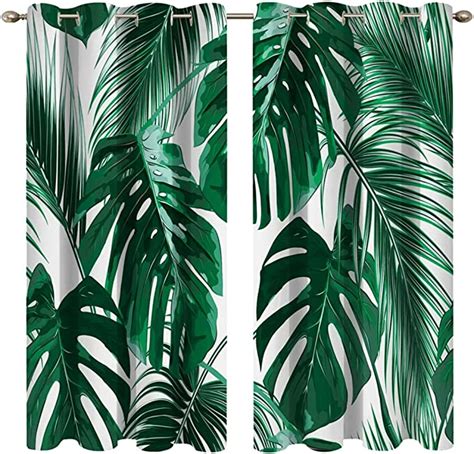 Goodbath Palm Leaves Blackout Curtains For Bedroom Tropical Leaf