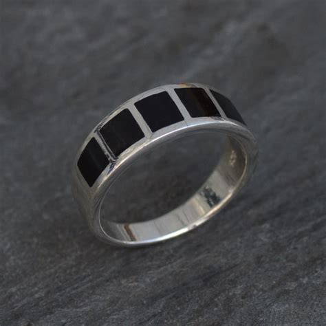 Whitby Jet Multi Stone Inlay Ring 002jr Aurora Jet