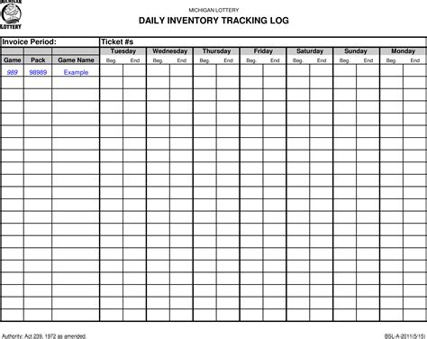 Inventory Log Template Free