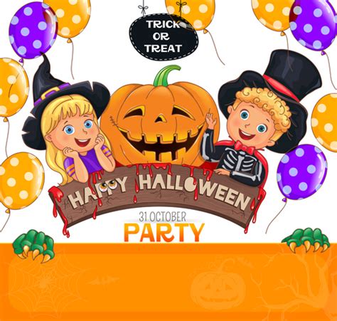 Halloween Party Design With Cute Kids Vector Free Download