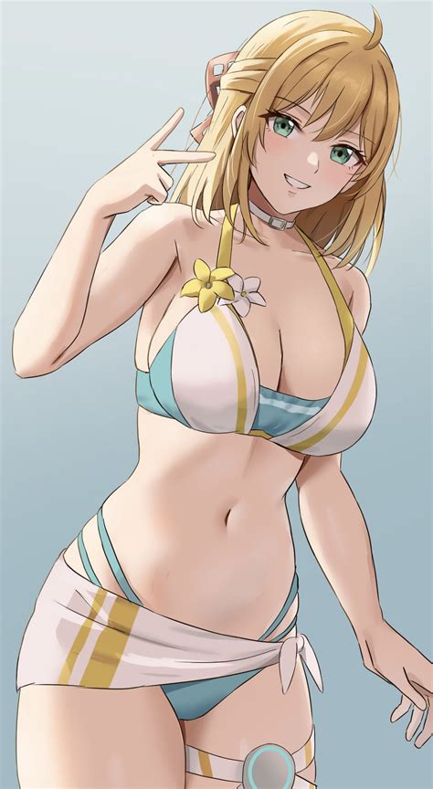 Hentai Busty Girl Alluring Amayo Thranana Big Breasts Bikini Blonde Hair Blush Breasts