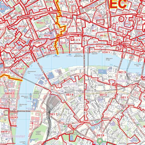 London City Centre Postcode Sectors Wall Map C1 Xyz Maps