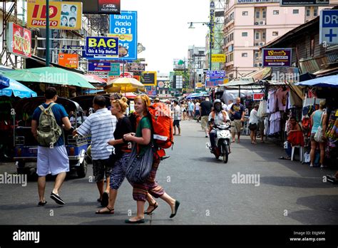 Khaosan Tourists Backpackers In Khao San Road Bangkok Thailand Asia People And Tourism