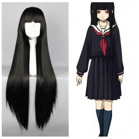black cosplay wigs hell girl supia yisol 80cm halloween cosplay synthetic hair long anime
