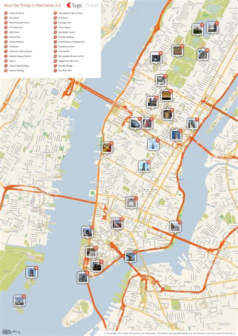 Large Printable Tourist Attractions Map Of Manhattan New York City