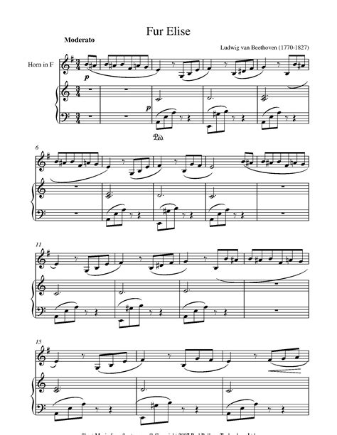 Beethoven Ludwig Van Fur Elise Sheet Music For French Horn