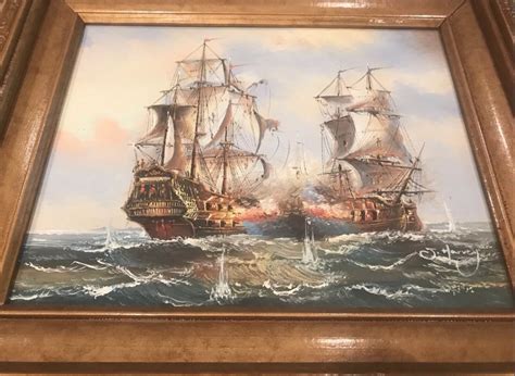 Anyique Vintage J Harvey Nautical Battle Ships Oil Painting Etsy