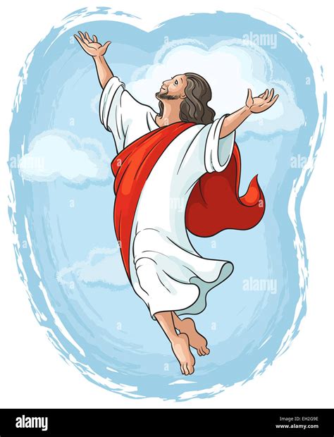 La Ascensión De Jesús Levantando Las Manos A Dios En El Cielo Azul