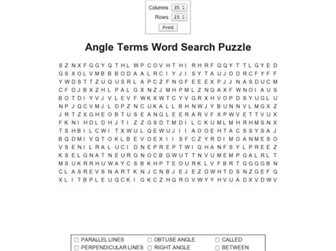 Angle Terms Word Search Puzzle Worksheet For 7th 8th Grade Lesson