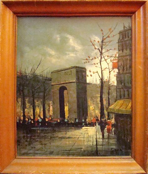 Mid Century Modern Arch Street Scene Oil Painting Modernism