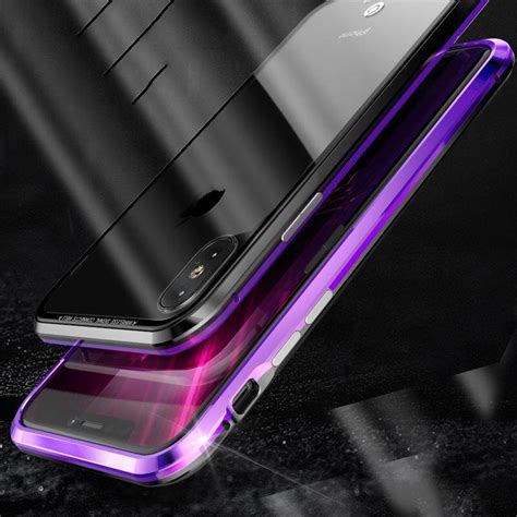 Built In Magnet Case For Iphone X Clear Tempered Glass Magnetic