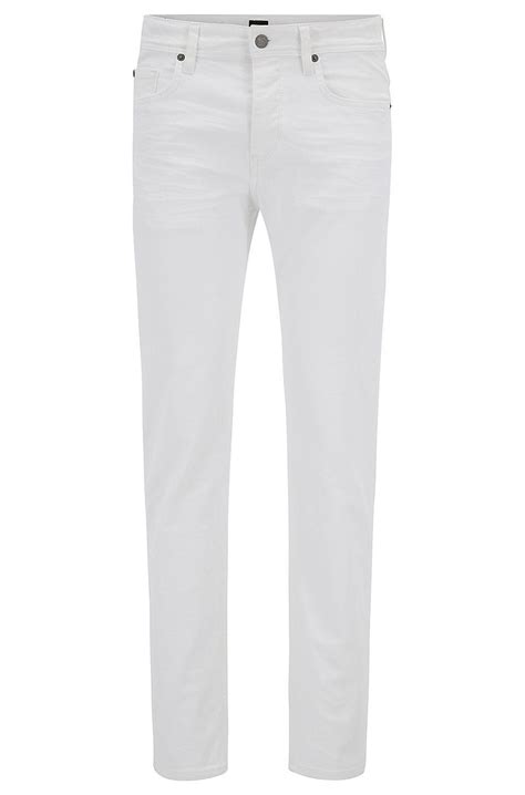 Hugo Boss Off White Stretch Denim Jeans In A Tapered Fit White Jeans