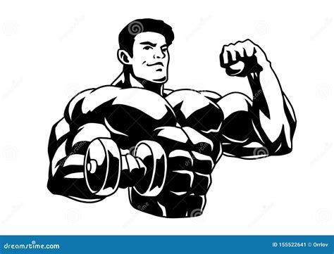 Muscular Bodybuilder With Dumbbells Showing Big Biceps Stock Vector Illustration Of Vector