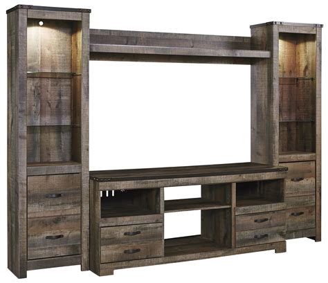 Ashley Signature Design Trinell Rustic Large Tv Stand And 2 Tall Piers